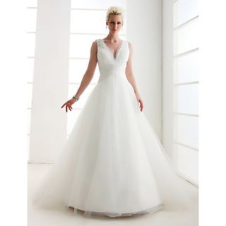 Free Custom measurements A line V neck Floor length Tulle Wedding Dress