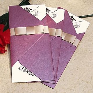 Vintage Sparkling Purple Wedding Invitation With Gold Ribbon (Set of 60)