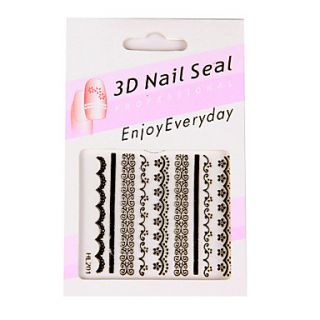 6 Nail Art Stickers French Style White/Black/Pink Lace
