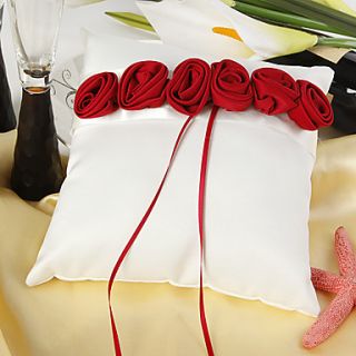 White Ring Pillow With Bold Red Luxury Rose Lined