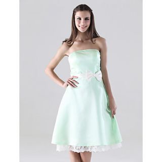 A line Strapless Knee length Satin Lace Bridesmaid/Homecoming Dress