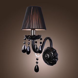 Black Crystal Wall Light with Fabric Shade