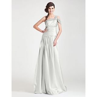 A line One Shoulder Floor length Chiffon And Satin Bridesmaid Dress