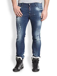 DSQUARED Distressed Skinny Fit Jeans   Blue