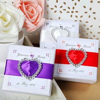 Personalized White Favor Box With Rhinestone Heart (Set of 24)
