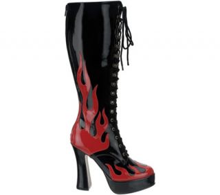 Womens Pleaser Electra 2028   Black Patent/Red Flames Boots