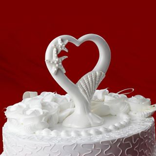 Starfish Seashells Ceramic Heart Wedding Cake Topper