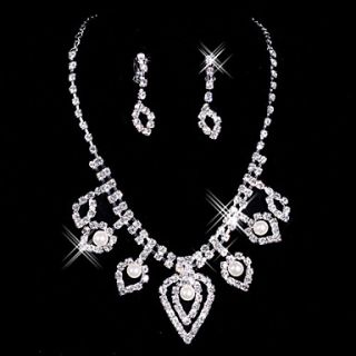 Rhinestone Leaves Necklace And Earring Set