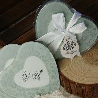 Frosted Damask Print Heart Photo Coasters (Set of 2)