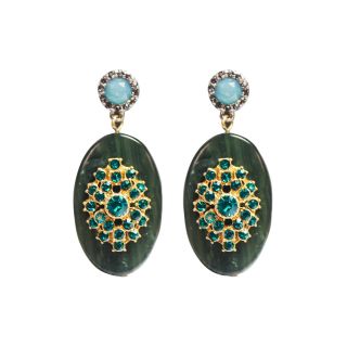 ZOË + SYD Color Treated Green Jade & Crystal Floral Disc Earrings, Womens