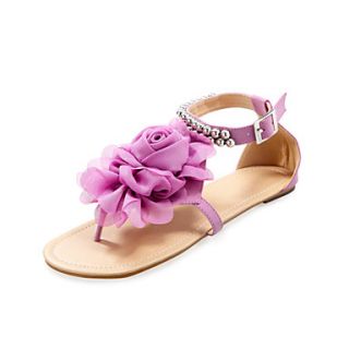 Leatherette Flat Heel Sandals / Flats With Satin Flower Beading Party Evening Shoes (More Colors Available)