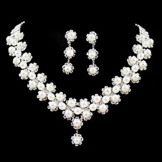 Gorgeous Rhinestone/Imitation Pearl Bridal Jewelry Set – 17 Inch Necklace With Earrings