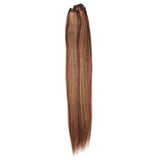 24 Inch 9 Pcs 100% Human Hair Silky Straight Clips In Hair Extensions