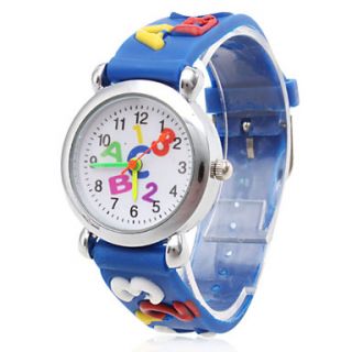Childrens Letters Pattern Blue Silicone Band Quartz Analog Wrist Watch