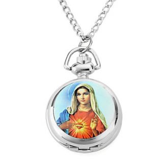Womens Alloy Analog Quartz Necklace Watches with Virgin Mary (Silver)