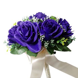 Royal Purple Satin Rose Bridal Bouquet