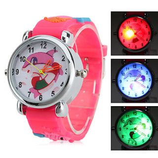 Childrens Cartoon Dolphin Style Silicone Analog Quartz Wrist Watch with Flashing LED Light (Red)