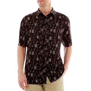 Island Shores Short Sleeve Button Front Shirt, Black, Mens