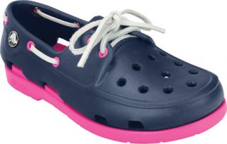 Childrens Crocs Beach Line Boat Shoe J   Navy/Neon Magenta Casual Shoes