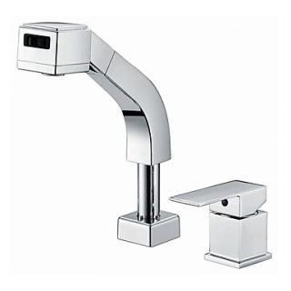 Contemporary Solid Brass Widespread Pull Out Kitchen Faucet (Chrome Finish)