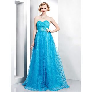 A line Sweetheart Floor length Organza And Lace Evening/Prom Dress