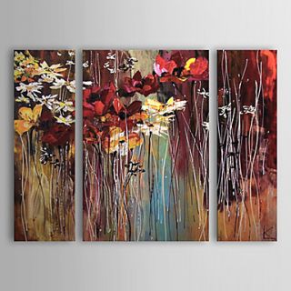 Hand painted Floral Oil Painting with Stretched Frame   Set of 3