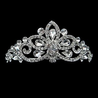 Silver Alloy Rhinestone And Pearl Elegant Flower Bridal Tiara