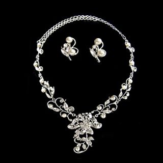 Timeless Ladies Pearl Necklace and Earrings Jewelry Set (50 cm)