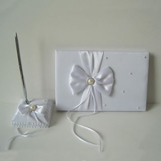 White Satin Butterfly Guest Book and Pen Set
