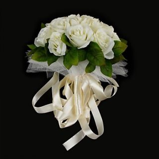 Satin / Cotton With Ribbon Round Shape Wedding Bouquet