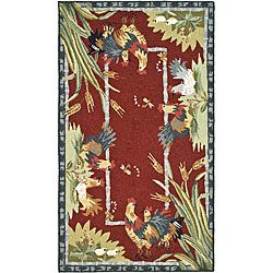 Hand hooked Roosters Burgundy Wool Rug (29 X 49) (RedPattern AnimalTip We recommend the use of a non skid pad to keep the rug in place on smooth surfaces.All rug sizes are approximate. Due to the difference of monitor colors, some rug colors may vary sl