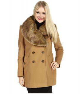 Nicole Miller Fur Trim Peacoat Womens Coat (Tan)