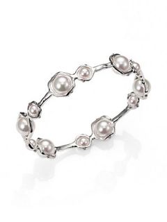 Majorica 6MM and 10MM White Pearl and Sterling Silver Bracelet   White Silver