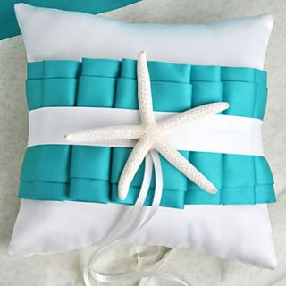 Beach Themed Blue Wedding Ring Pillow with Starfish