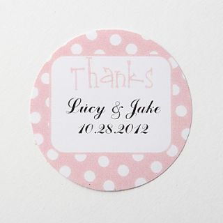Personalized Round Favor Stickers – Pink Thanks (Set of 36)