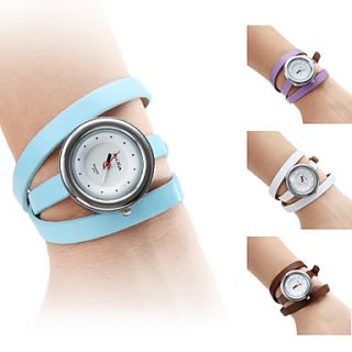 Womens Fashionable PU Leather Style Analog Quartz Bracelet Watch with Long Band (Assorted Colors)