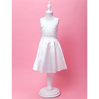 A line Jewel Knee length Satin Flower Gril Dress