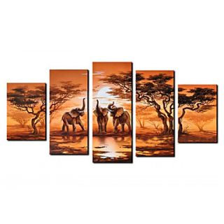 Hand painted Oil Painting Animal Oversized Wide Set of 5