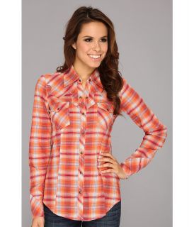 Roper 8776 Ombre Plaid Long Sleeve Shirt Womens Long Sleeve Button Up (Orange)