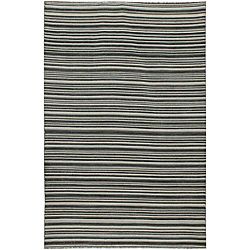 Flat Weave Black/ Grey Wool Rug (4 X 6)