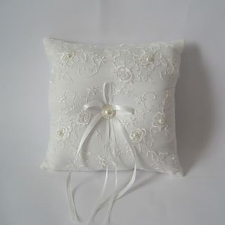 Ivory Square Ring Pillow With Ribbon