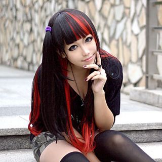 Lolita Wig Inspired by Black and Red Mixed Color 70cm Punk