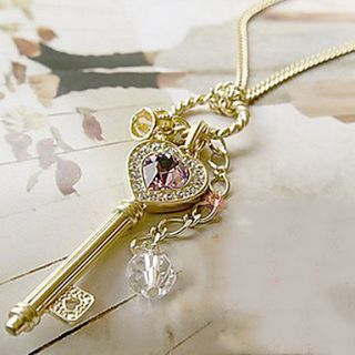 Womens Heart Gold Crown Crystal Necklace