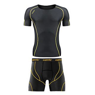 Santic Mens 200G Anti Microbial Superfine Spandex Body Hugging Short Suits with Yellow Line Pattern