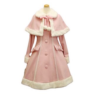Long Sleeve Pink Velvet Faux Fur Collar Sweet Lolita Coat