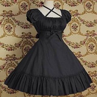 Short Sleeve Knee length Pure Color Cotton Classic Lolita Dress