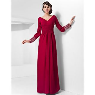 Sheath/Column Long Sleeve V neck Floor length Chiffon Evening Dress