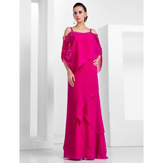 Sheath/Column Spaghetti Straps 3/4 Length Sleeves Floor length Chiffon Evening Dress
