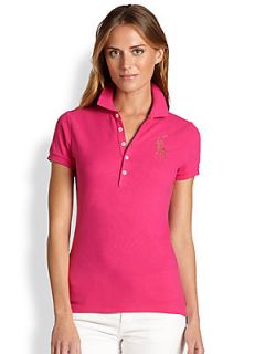 Ralph Lauren Blue Label Crystal Big Pony Polo Shirt   Accent Pink