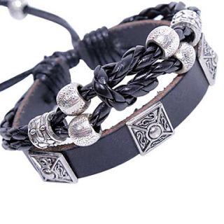Silver Plated Black Leather Bracelet